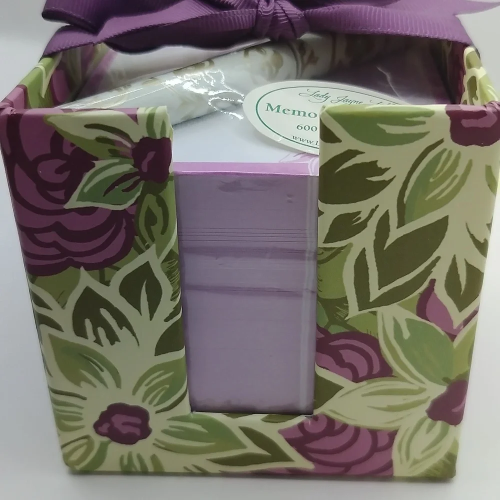 Lady Jayne Ltd. Purple Floral Memo Stationery Desk Set 2012 *Pen Ink Untested*